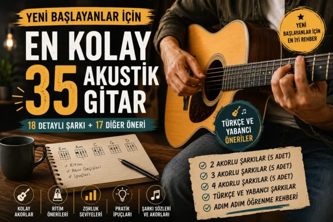 En Kolay Akustik Gitar Şarkıları: Yeni Başlayanlar İçin 35 Harika Parça (2026 Rehberi)